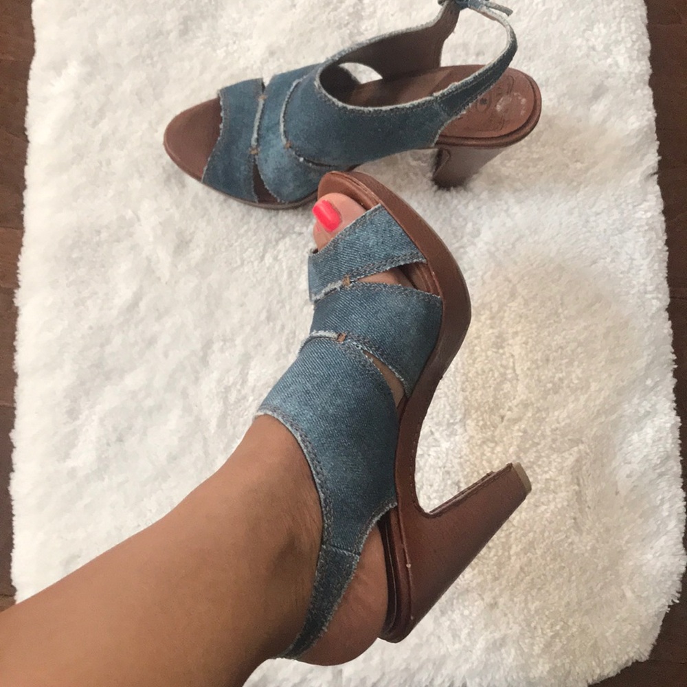 Lucky brand denim sandals with heel. Size 8.